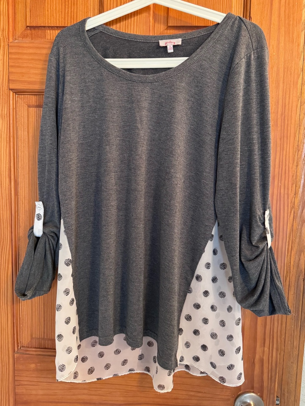 Pixley Charcoal Gray Tunic with Polka Dot Chiffon Insets